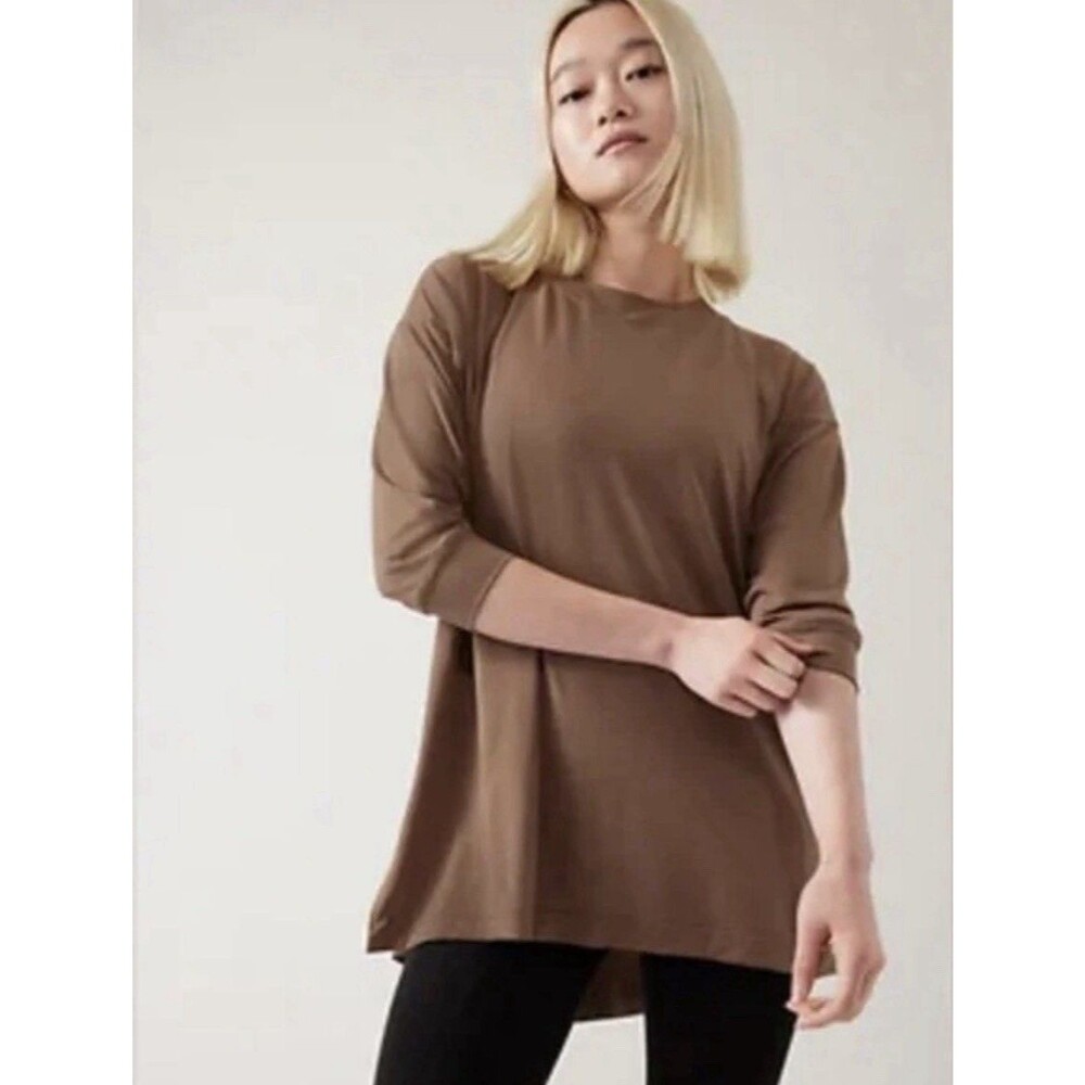 Athleta Tranquility Top Women’s Brown Hi Low Hem Oversized Sz 1X Activewear NWT